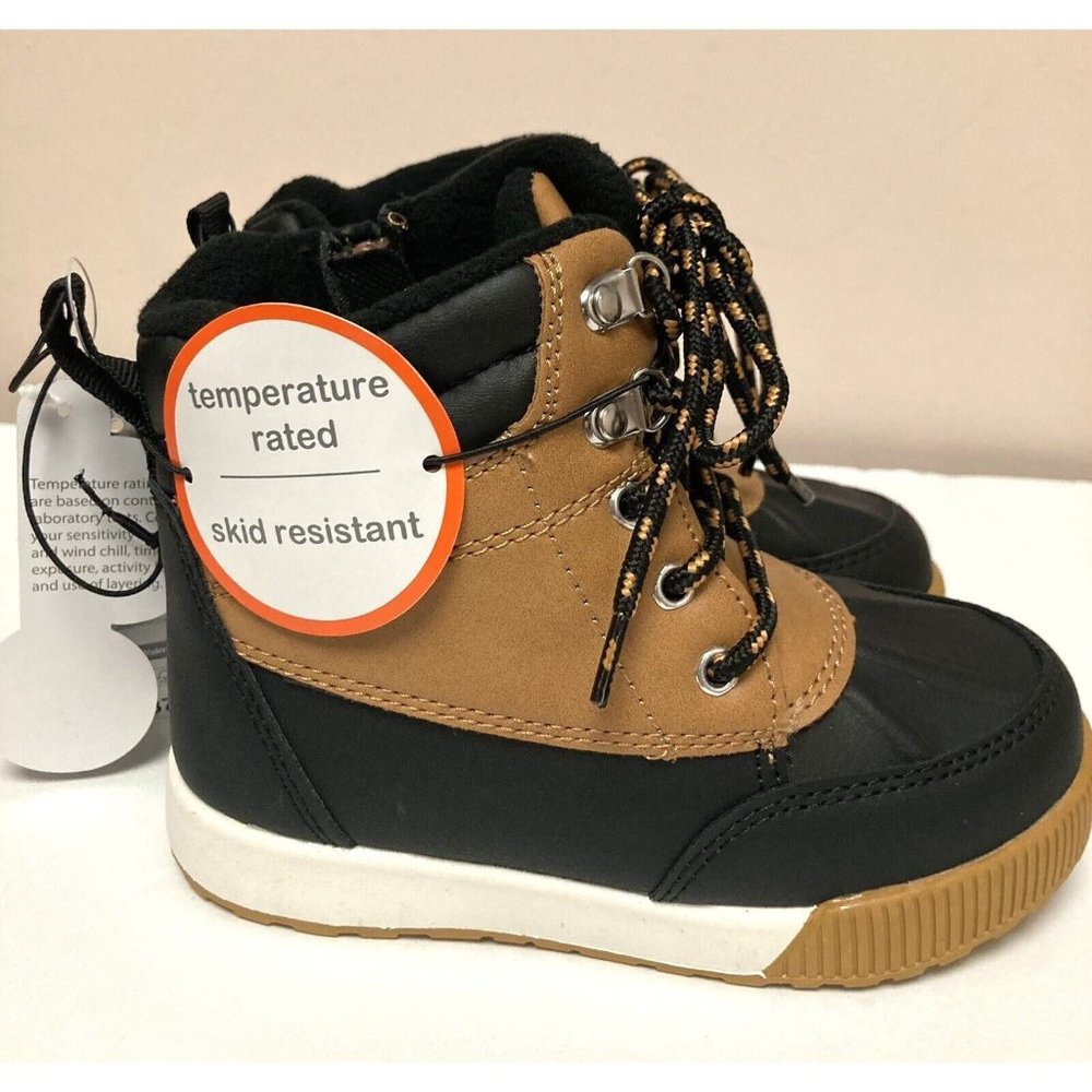 Wonder Nation Little Boys Size 10 Lace Ankle Duck Boots Side Zip Tan & Black